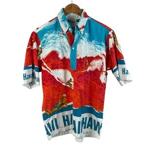 BF1440 Vintage Men’s Surfline Hawaii Big Wave Surfer Print Button Down Shirt M